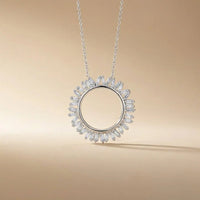 14ct/14K White Gold Natural Diamond Pendant – Circular Baguette Diamond Sunburst 0.45ct