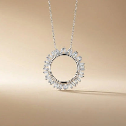 14ct/14K White Gold Natural Diamond Pendant – Circular Baguette Diamond Sunburst 0.45ct