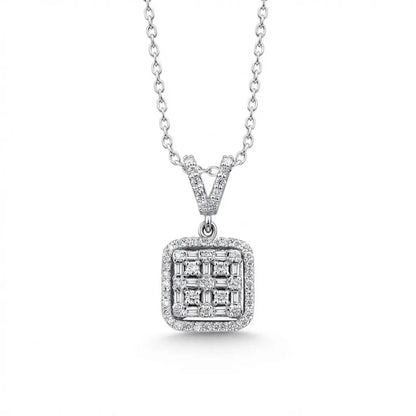 14ct/14K White Gold Natural Diamond Pendant – Square Cluster Diamond 0.36ct