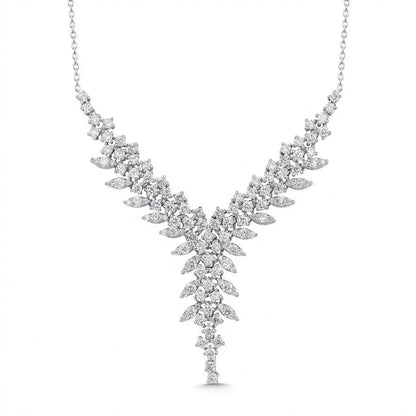 14ct/14K White Gold Natural Diamond Necklace – V Shape Diamond Statement 3.02ct