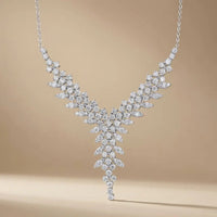 14ct/14K White Gold Natural Diamond Necklace – V Shape Diamond Statement 3.02ct