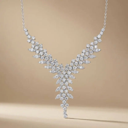 14ct/14K White Gold Natural Diamond Necklace – V Shape Diamond Statement 3.02ct