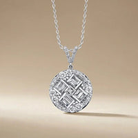 14ct/14K White Gold Natural Diamond Pendant – Round Baguette Cluster Diamond 0.84ct
