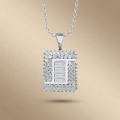 14ct/14K White Gold Natural Diamond Pendant – Baguette Center Square Diamond 1.03ct