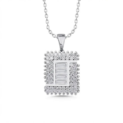 14ct/14K White Gold Natural Diamond Pendant – Baguette Center Square Diamond 1.03ct