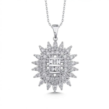 14ct/14K White Gold Natural Diamond Pendant – Radiant Starburst Diamond 1.28ct
