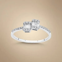 14ct/14K White Gold Natural Diamond Ring – Double Baguette Diamond Open 0.25ct