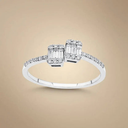 14ct/14K White Gold Natural Diamond Ring – Double Baguette Diamond Open 0.25ct