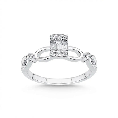 14ct/14K White Gold Natural Diamond Ring – Infinity Diamond with Baguette Center 0.1ct