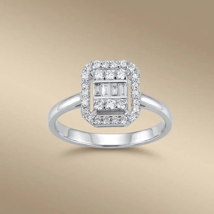 14ct/14K White Gold Natural Diamond Ring – Baguette Diamond Halo 0.39ct