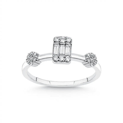 14ct/14K White Gold Natural Diamond Engagement Ring – Baguette Center Diamond with Cluster Accents
