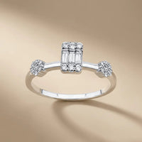 14ct/14K White Gold Natural Diamond Engagement Ring – Baguette Center Diamond with Cluster Accents