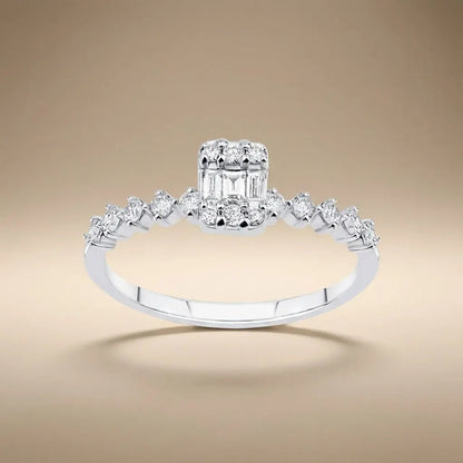 14ct/14K White Gold Natural Diamond Ring – Baguette Diamond Cluster with Accented 0.34ct