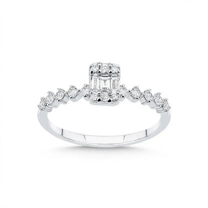 14ct/14K White Gold Natural Diamond Ring – Baguette Diamond Cluster with Accented 0.34ct