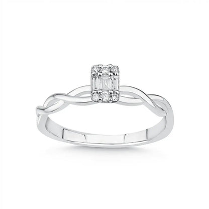 14ct/14K White Gold Natural Diamond Ring – Twisted Baguette Diamond 0.12ct