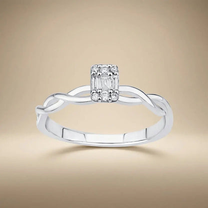 14ct/14K White Gold Natural Diamond Ring – Twisted Baguette Diamond 0.12ct