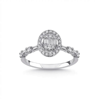 14ct/14K White Gold Natural Diamond Engagement Ring – Oval Halo Baguette Diamond 0.44ct