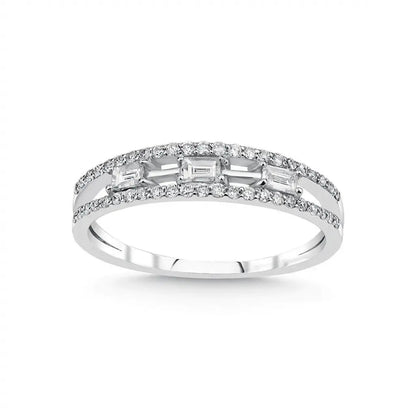 14ct/14K White Gold Natural Diamond Ring – Baguette Diamond Center 0.31ct
