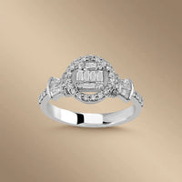 14ct/14K White Gold Natural Diamond Ring – Halo Baguette Diamond Cluster 0.52ct