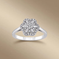 14ct/14K White Gold Natural Diamond Ring – Vintage Flower Diamond Cluster 0.3ct