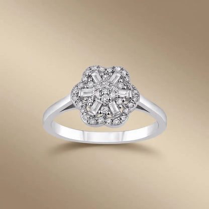 14ct/14K White Gold Natural Diamond Ring – Vintage Flower Diamond Cluster 0.3ct