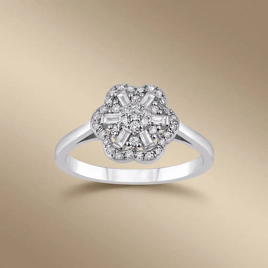 14ct/14K White Gold Natural Diamond Ring – Vintage Flower Diamond Cluster 0.3ct
