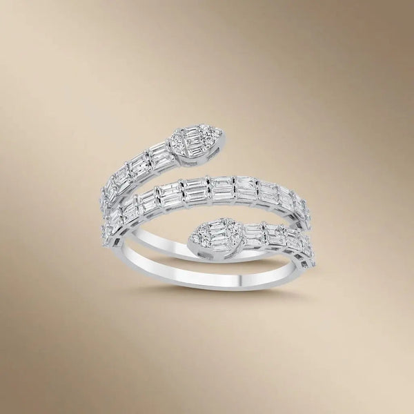 14ct/14K White Gold Natural Diamond Ring – Wrap Style Baguette Diamond 1.01ct