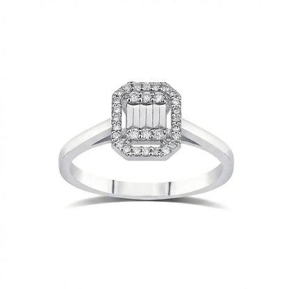 14K White Gold Natural Diamond Ring – Octagon Halo Diamond Cluster 0.14ct