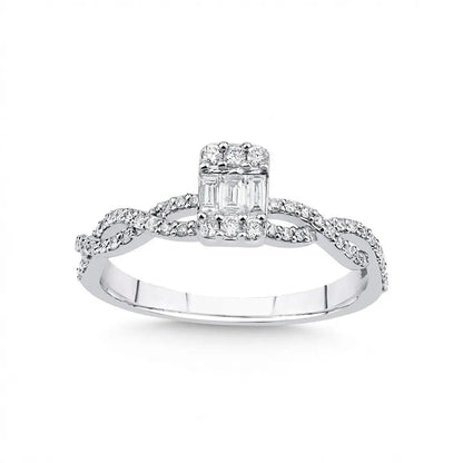 14ct/14K White Gold Natural Diamond Ring – Baguette Diamond Center with Pavé Infinity 0.31ct