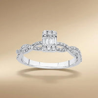 14ct/14K White Gold Natural Diamond Ring – Baguette Diamond Center with Pavé Infinity 0.31ct