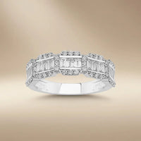 14ct/14K White Gold Natural Diamond Ring – Baguette Diamond Multi Row 1.26ct