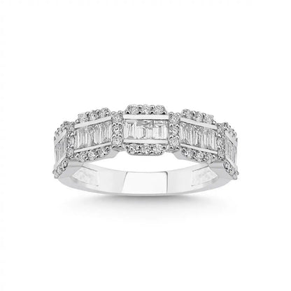 14ct/14K White Gold Natural Diamond Ring – Baguette Diamond Multi Row 1.26ct