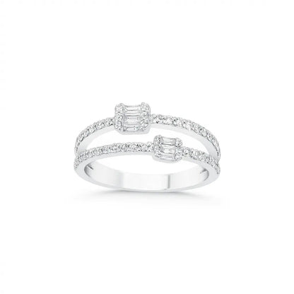 14ct/14K White Gold Natural Diamond Ring – Open Double Diamond with Baguette Clusters 0.5ct