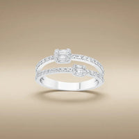 14ct/14K White Gold Natural Diamond Ring – Open Double Diamond with Baguette Clusters 0.5ct