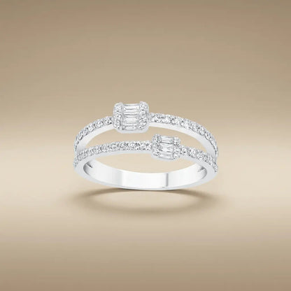 14ct/14K White Gold Natural Diamond Ring – Open Double Diamond with Baguette Clusters 0.5ct