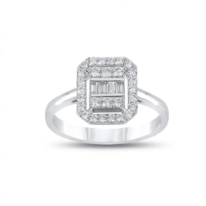 14ct/14K White Gold Natural Diamond Ring – Baguette Halo Diamond 0.57ct
