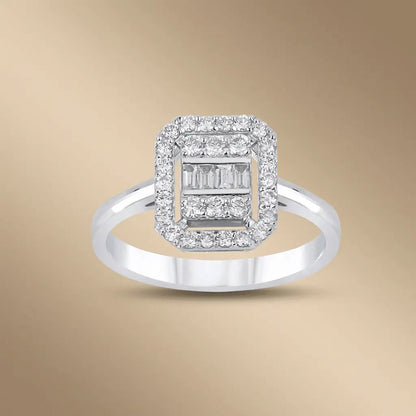 14ct/14K White Gold Natural Diamond Ring – Baguette Halo Diamond 0.57ct