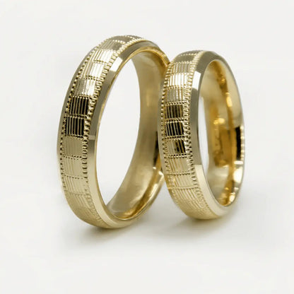 5mm Gold Wedding Band – Structured Lines Grid Line – 9ct/14ct/18ct Gold