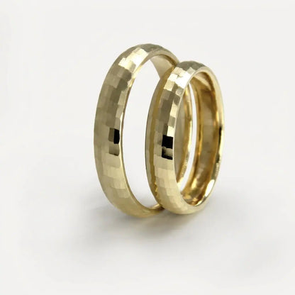 4mm Gold Wedding Band – Faceted Hammered – 9ct/14ct/18ct Gold
