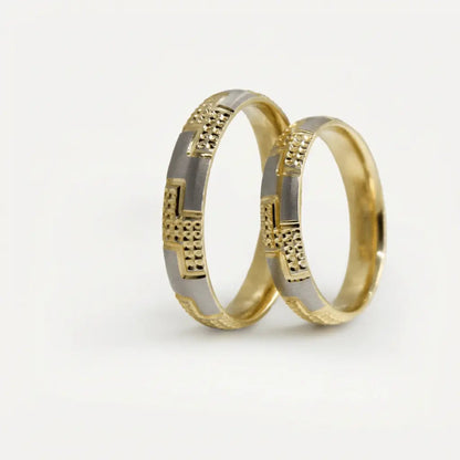 4mm Gold Wedding Band – Contrast Greek Key – 9ct/14ct/18ct Gold