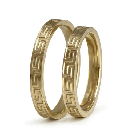 3mm Gold Wedding Band – Greek Key Engraved – 9ct/14ct/18ct Gold