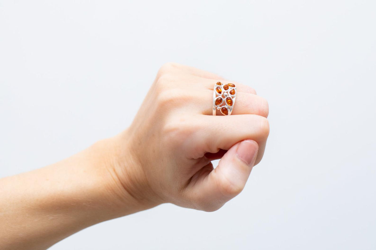 Floral Amber Cuff Ring