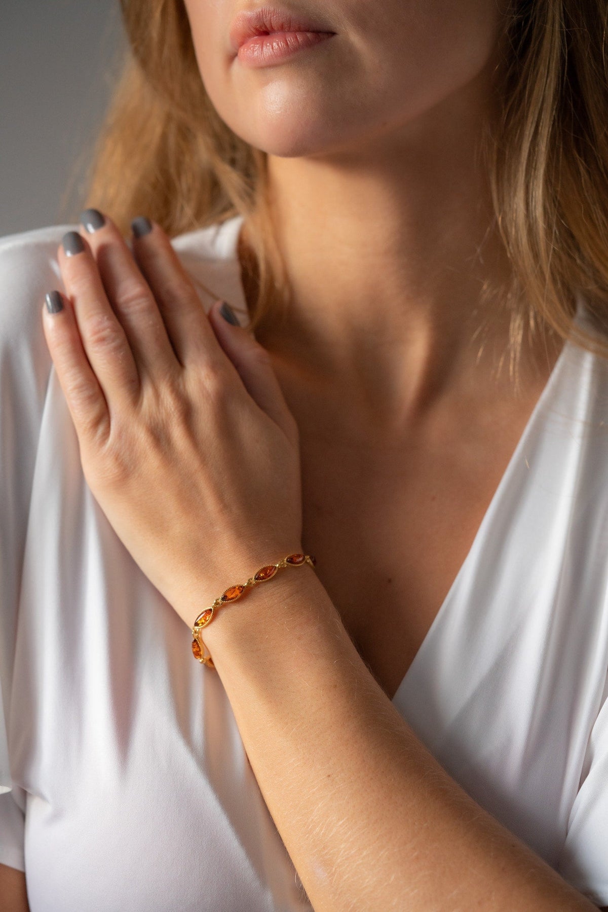 Bracelet délicat en argent plaqué or et ambre