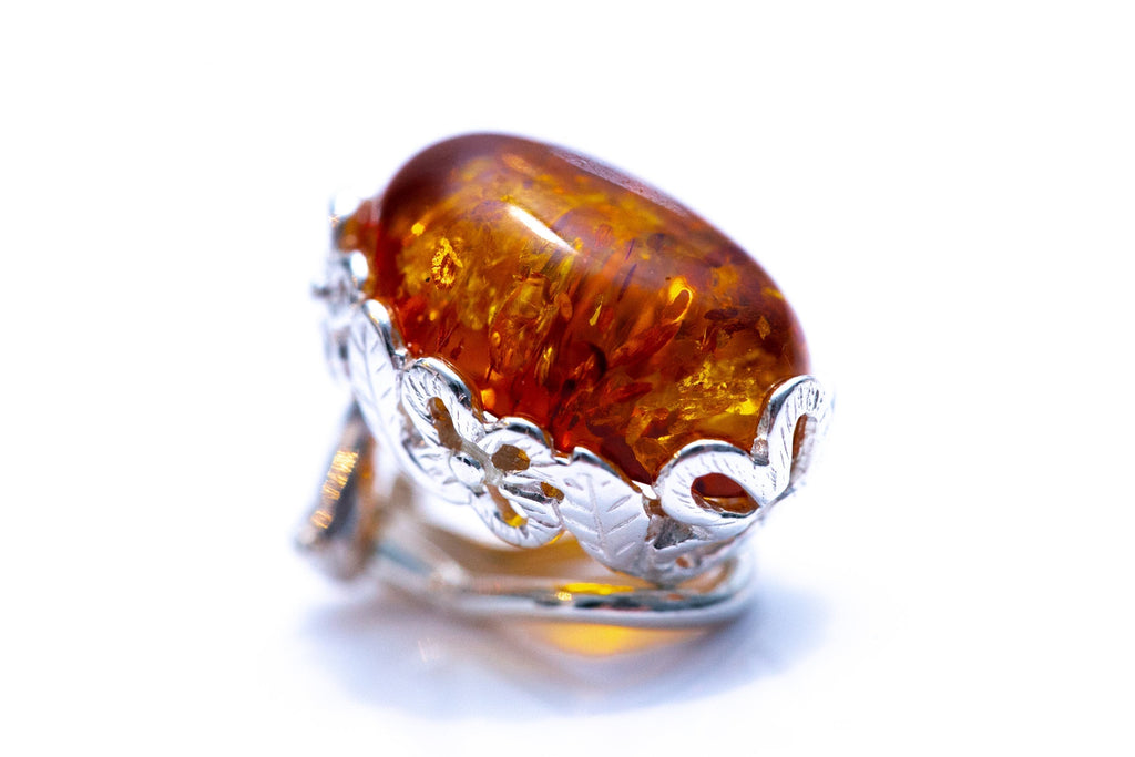 Floral Frame Oval Amber Clip On Earrings