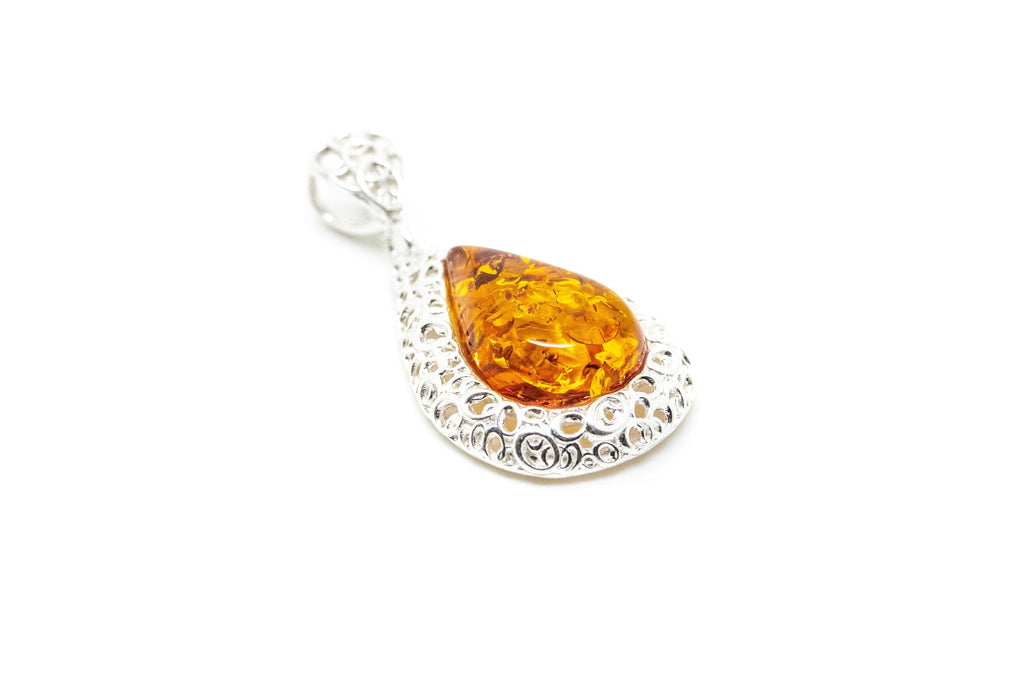 Pendentif Gouttelette Ambre Cadre Filigrane