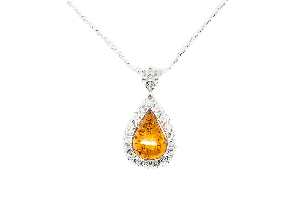 Pendentif Gouttelette Ambre Cadre Filigrane