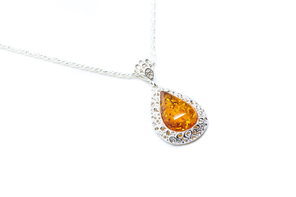 Pendentif Gouttelette Ambre Cadre Filigrane