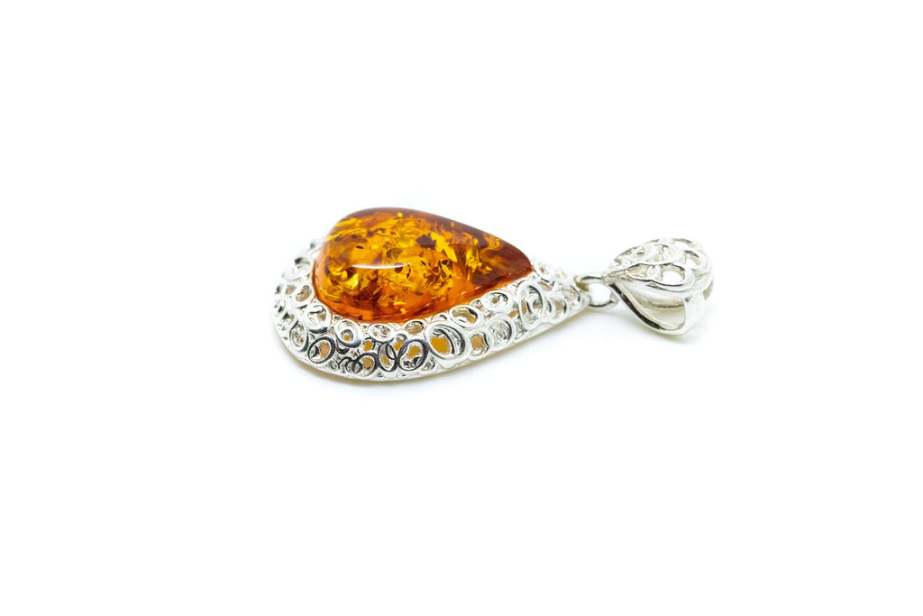 Pendentif Gouttelette Ambre Cadre Filigrane