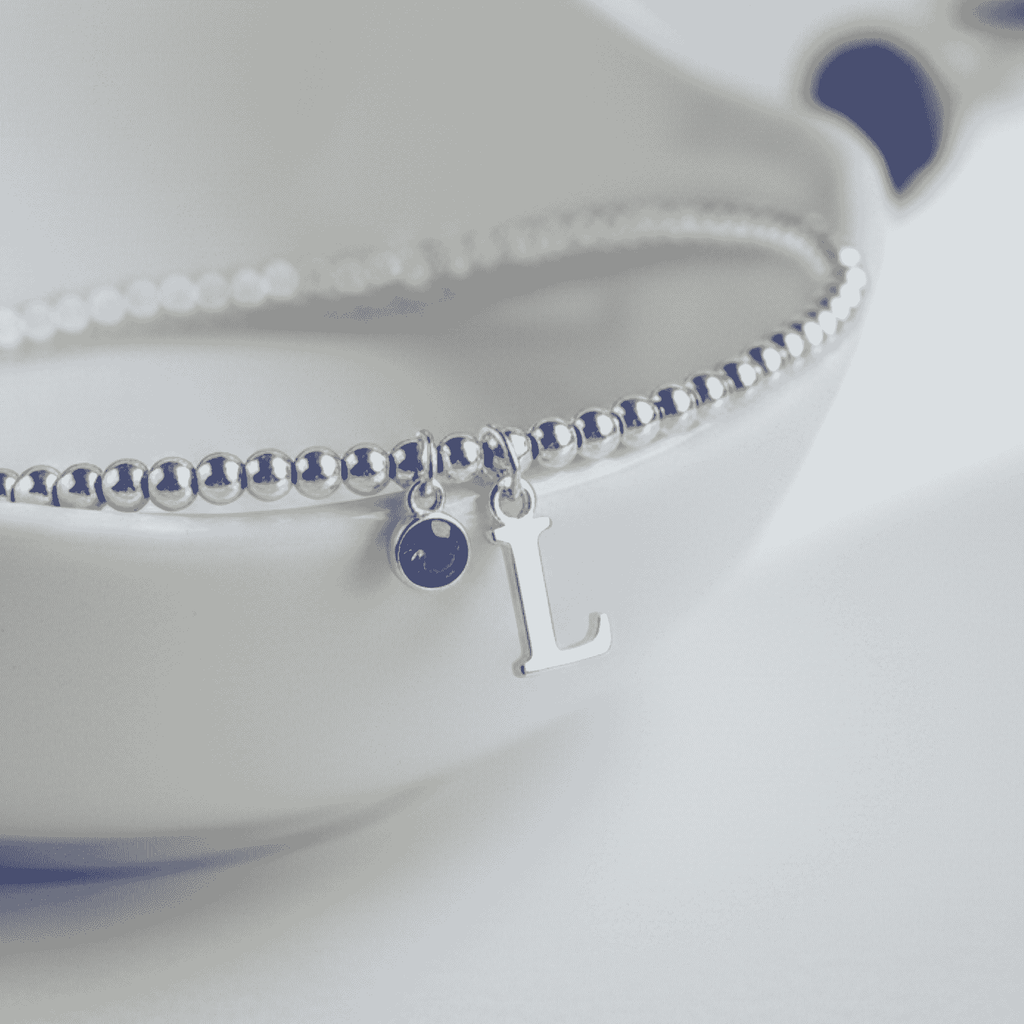 Initial & September Birthstone Bracelet | Personalised Stretch Bead Bracelet