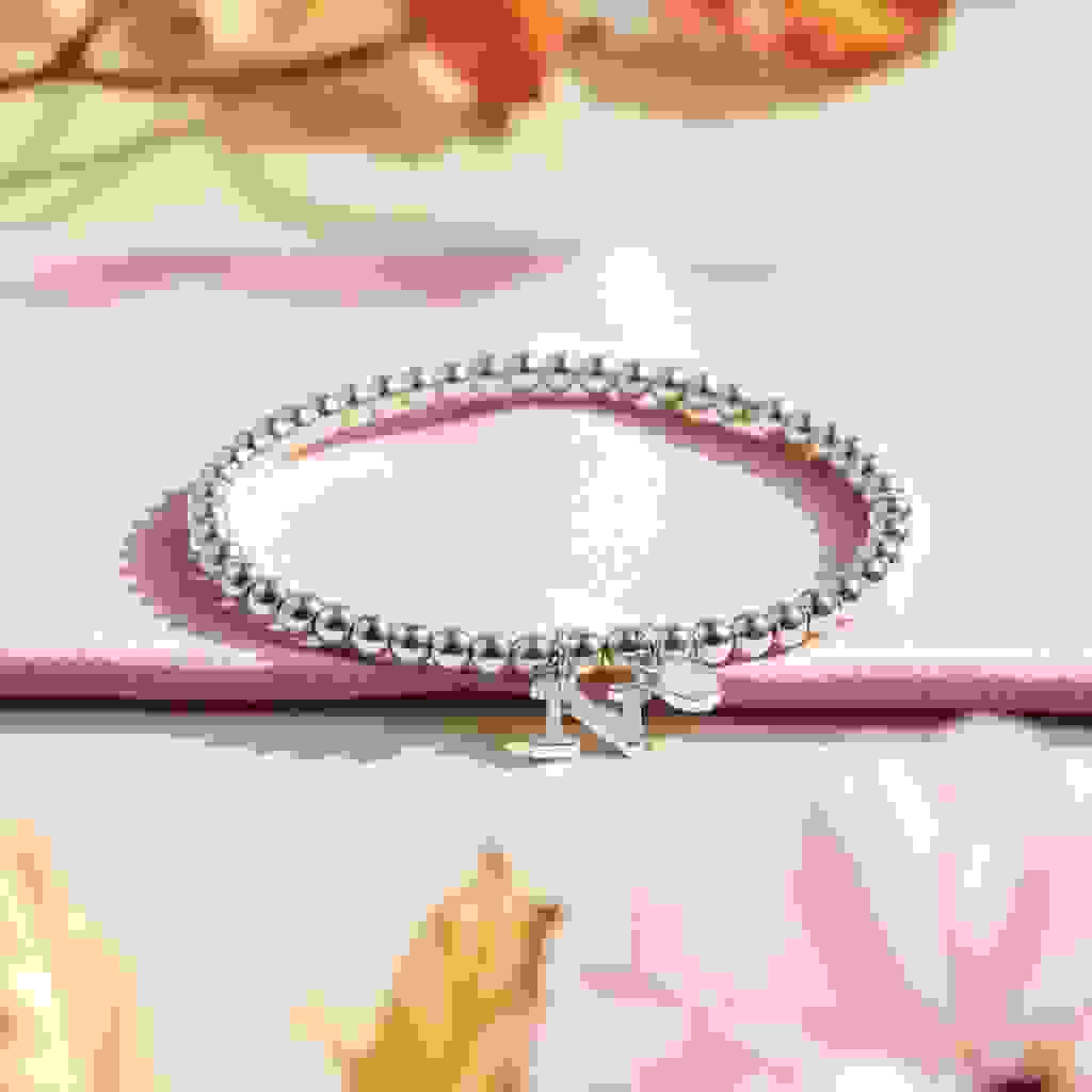 Initial & October Birthstone Bracelet | Personalised Stretch Bead Bracelet
